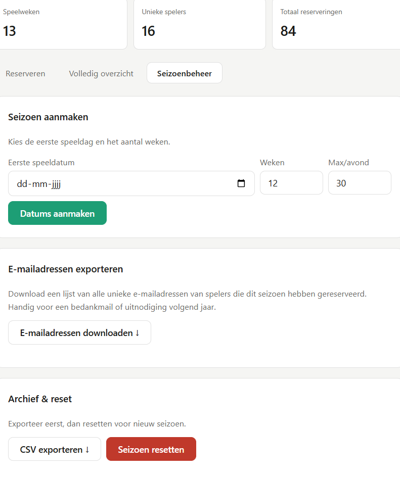 Reserveringsapp wedstrijdleider